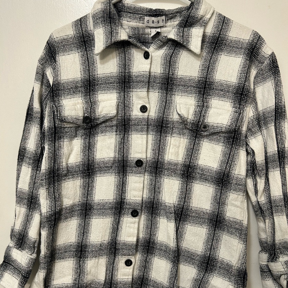 Dash Women's Black and White Plaid Button Down Flannel